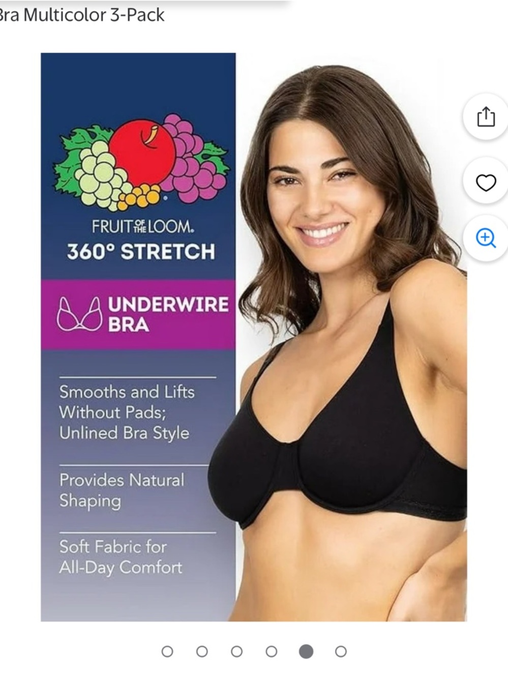 Fruit of the Loom Women’s Black Unlined Comfort Stretch Underwire Bra, M